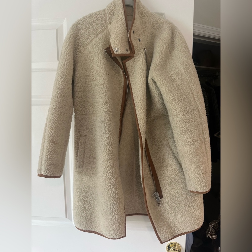 Madewell Cream Sherpa Coat with Brown Trim